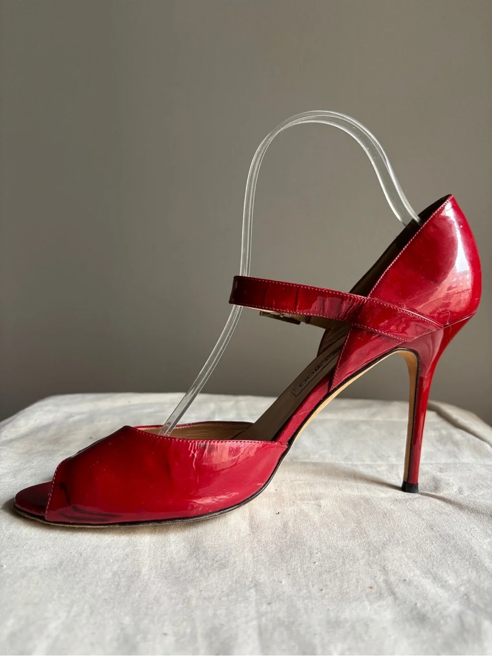 Jimmy Choo Peep Toe Stiletto Heels Red Patent Leather Mary Jane EU 41 US 10